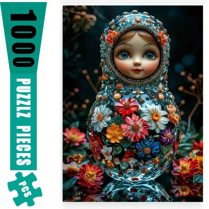 1000 Stück Matroschka-Puppen-Puzzle für Erwachsene – florale russische Nistpuppenkunst, lebendige gemischte Farben, hoher Schwierigkeitsgrad, DIY-Gehirn-T