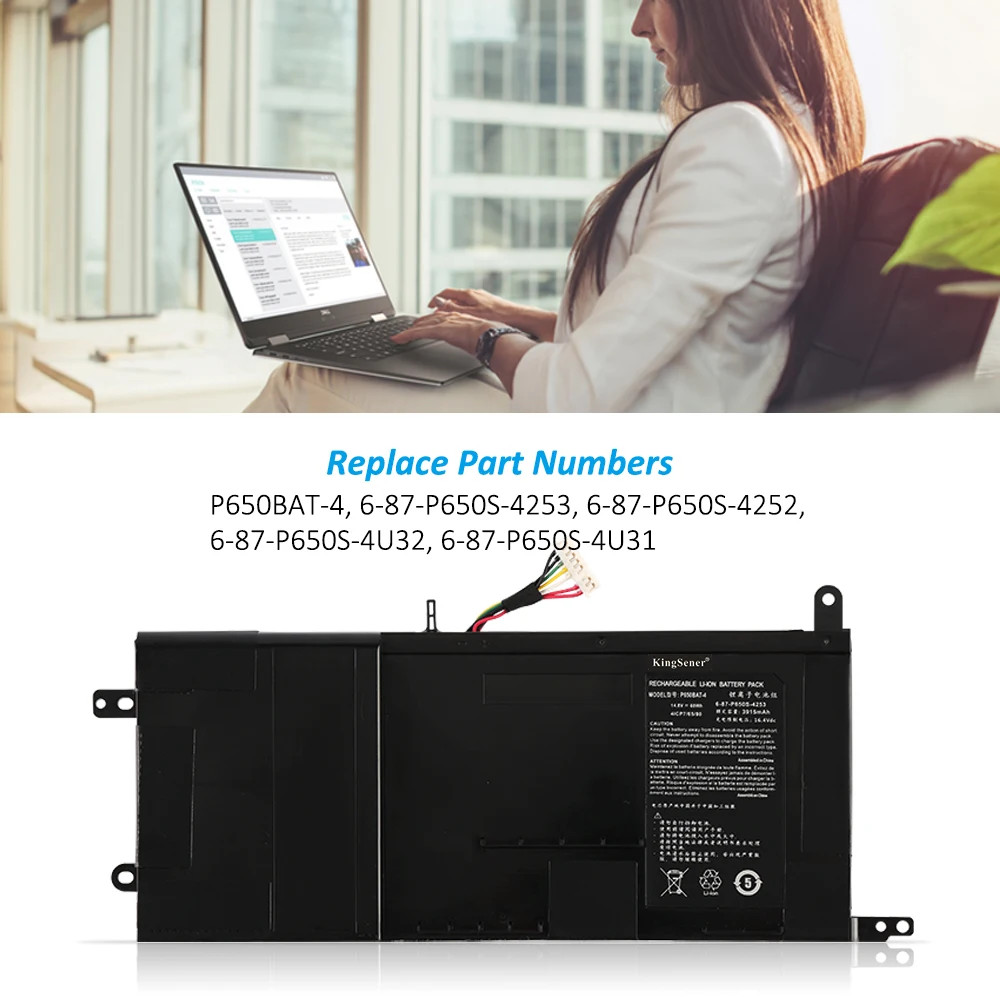 KingSener New P650BAT-4 Laptop Battery For Clevo P650 P651 P655 P671 RA P670-RG SAGER NP8650 NP8651 NP8652 6-87-P650S-4U311 60Wh