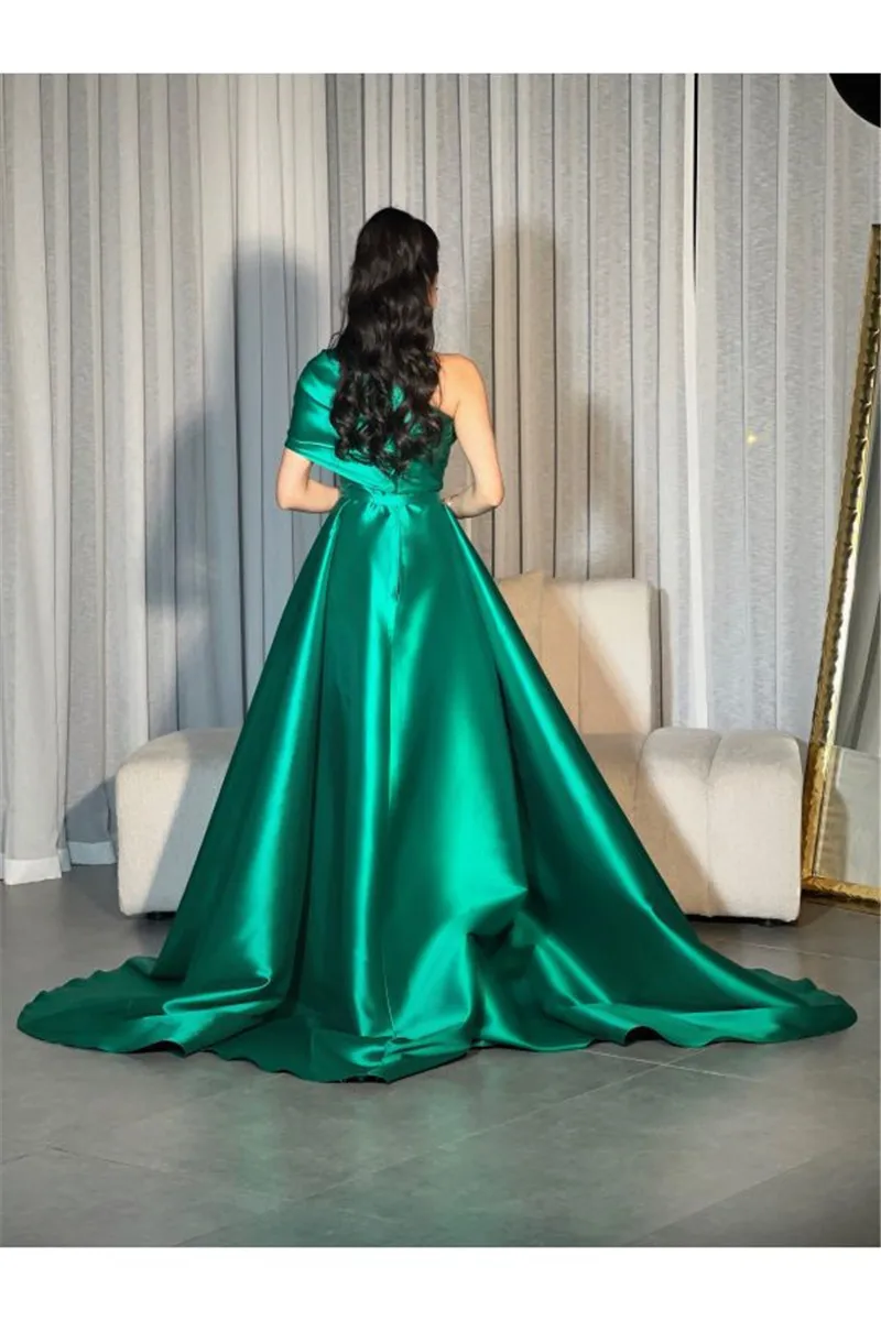 Smileven Green Evening Dress Prom Dresses One Shoulder Saudi Arabia Sleeveless Formal Evening Party Gowns 2024 With Train