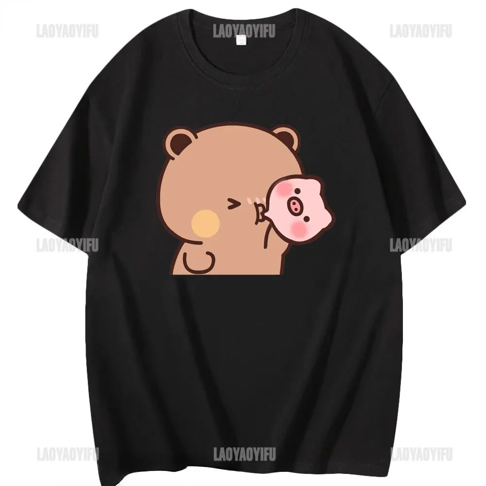 Kawaii bubu dudu camiseta para menina dos desenhos animados panda urso t roupas femininas dos homens verão casual tshirt thirt camisa femme algodão topos