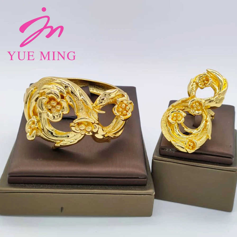 18K Gold Farbe Manschette Blume Armreif Ring Für Frauen Marokkanisches Frankreich Dubai Luxus Kupfer Armband Schmuck Nigerianischen Party Hochzeit geschenk