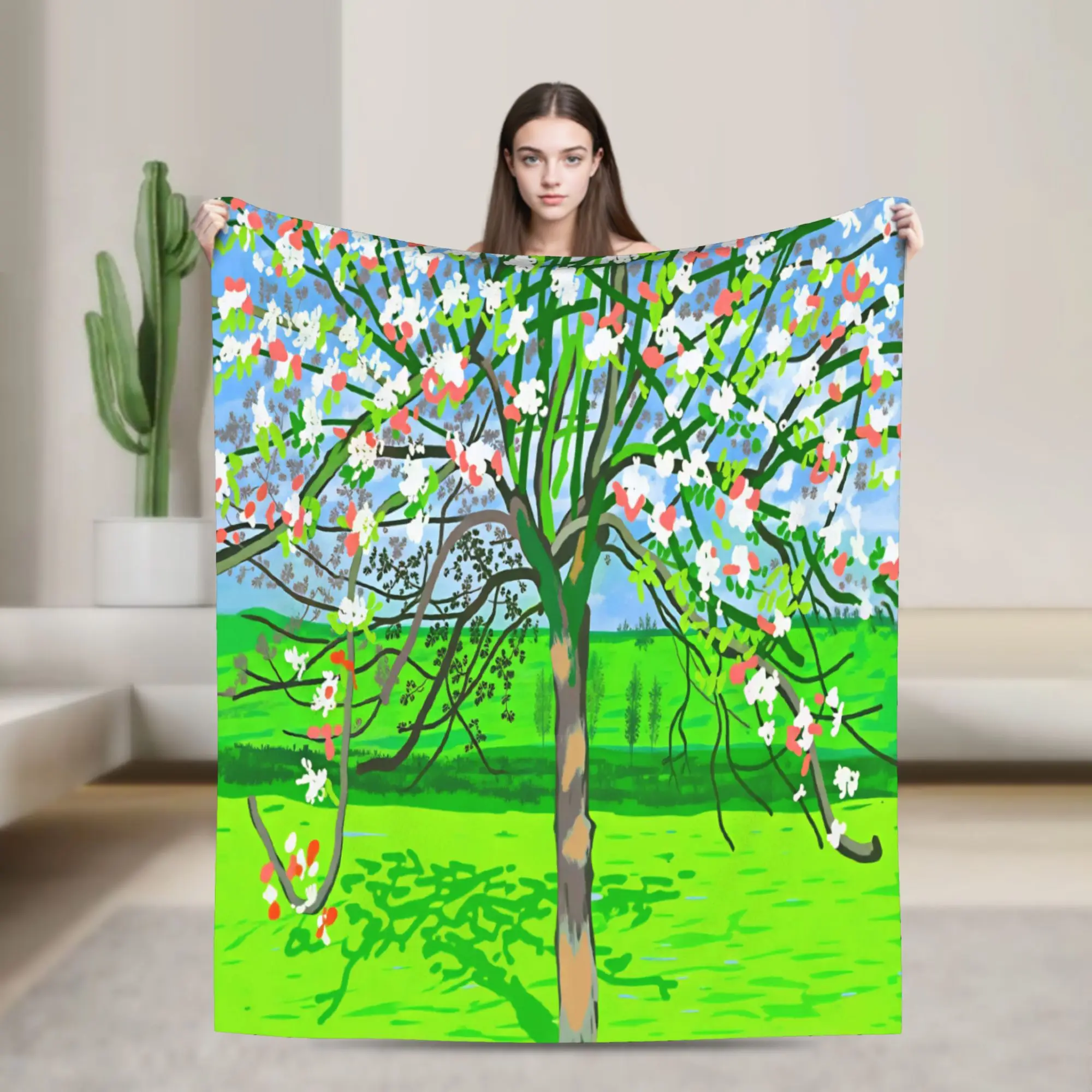 David Hockney   Chicago Exhibition Poster Throw Blanket Comfortable Trend Blanket  For Living Room Flannel Bedspread Bed Cover