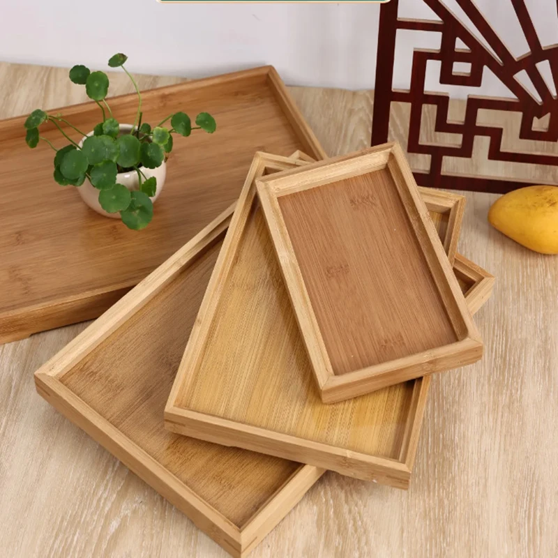 Bandeja de bambú en ángulo recto, bandeja de madera Natural ecológica para servir para decoración del hogar y cocina