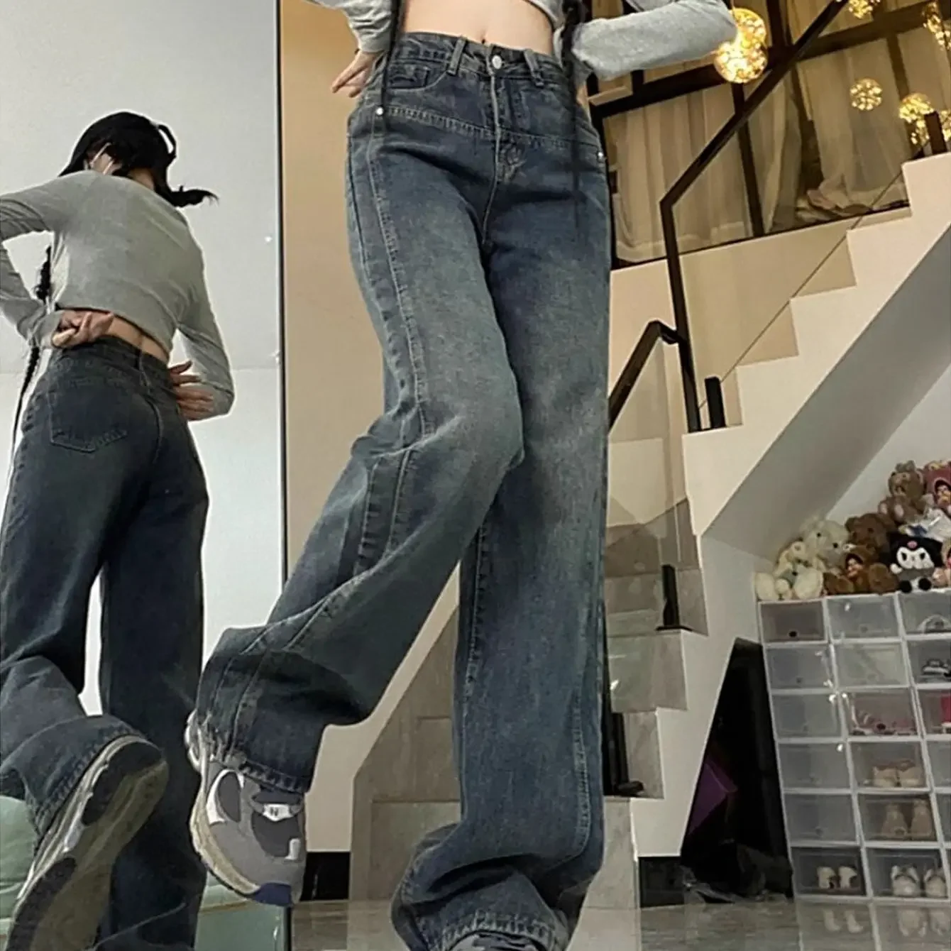 

Женские джинсы Y2k, винтажные свободные брюки с широкими штанинами, модные универсальные прямые джинсовые удобные утягивающие брюки