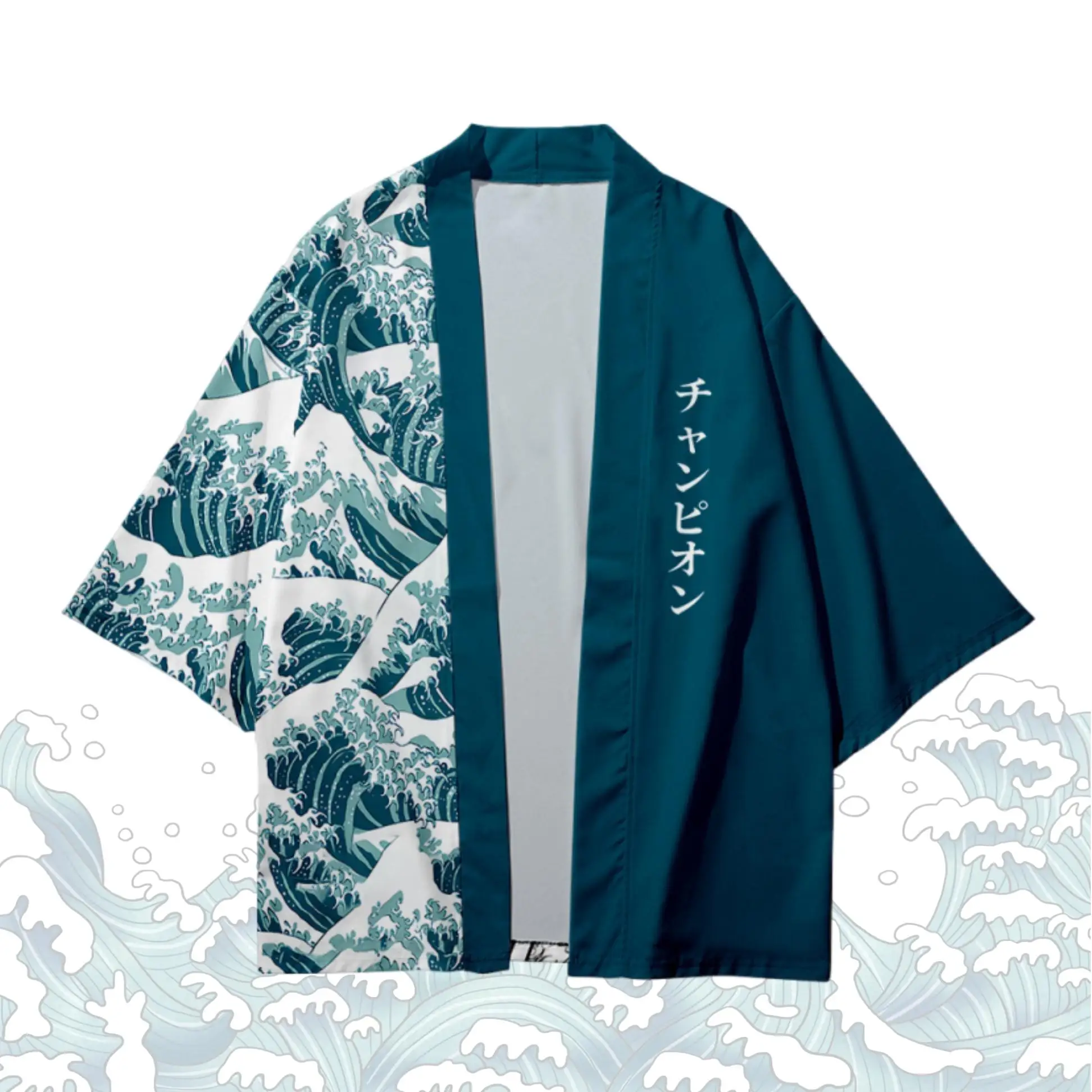 

Японское кимоно-кардиган с волнообразным узором, юката, хаори, унисекс, уличная одежда, ретро-кимоно, традиционный костюм для косплея, свободная верхняя одежда