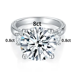 LESF Three Stones 9.6 Carat All Moissanite Ring D Color 925 Sterling Silver Couple Engagement Ring Jewelry For Women