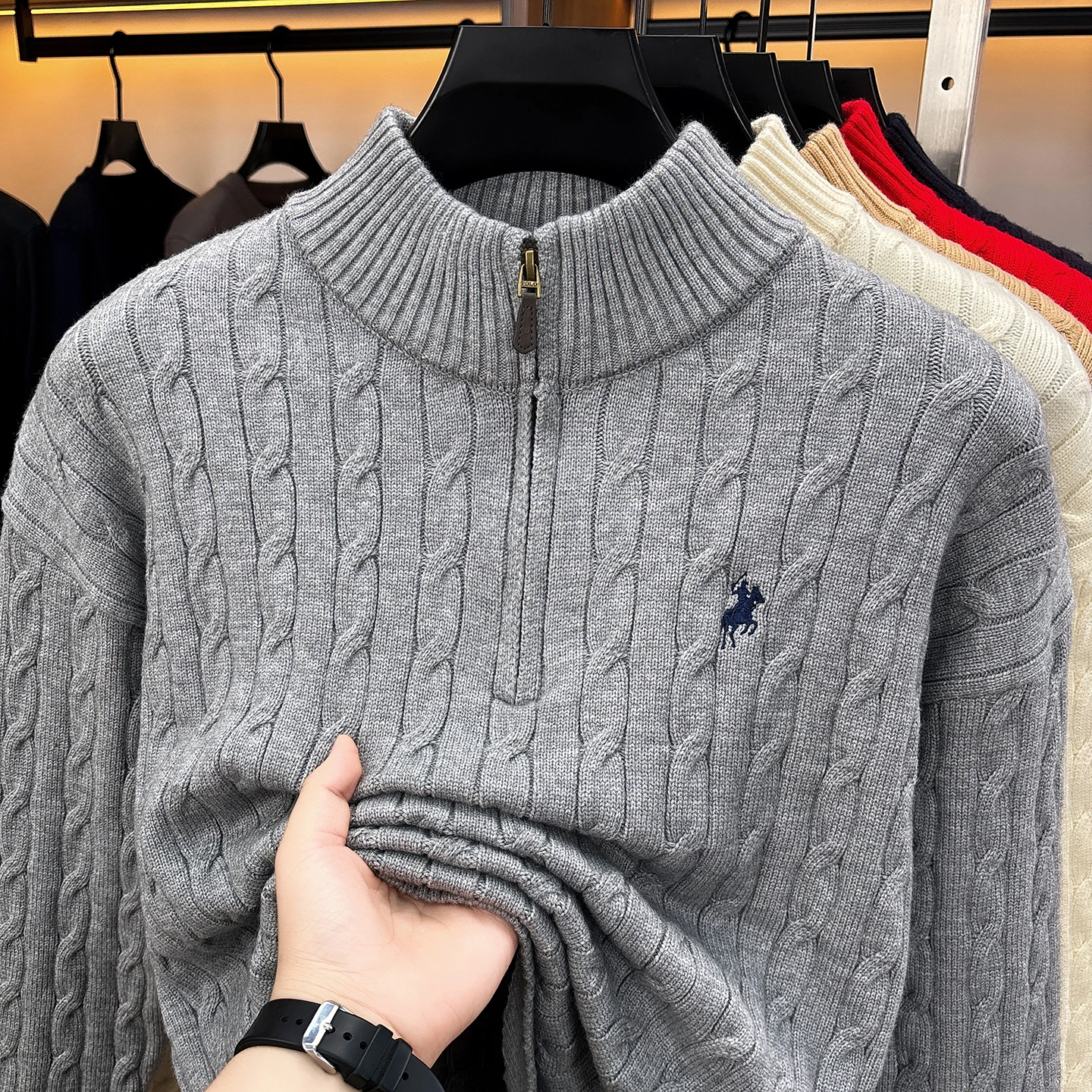 High-End Mode Reißverschluss Kragen Pullover Männer Mode Zipper Marke Paul Pony Stickerei Design Herbst Winter Komfort Warm Stricken Sweater – Detail 18