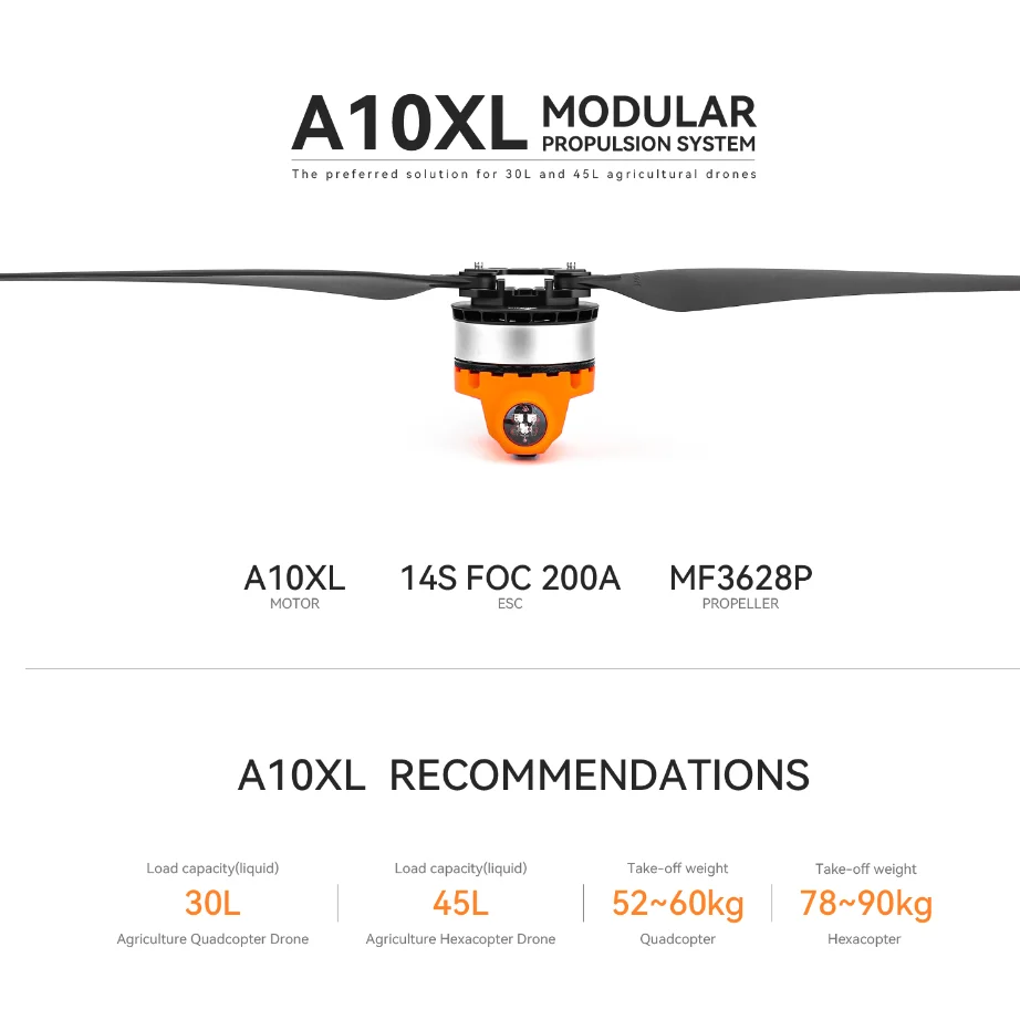 T A10XL 12S~14S Electric Brushless 30L and 40L Agricultural Uav Drones Big Drone Motor and Blade