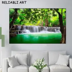 Modern Waterfall  Lake Landscape Canvas Wall Art  Frameless Home Decor Poster for Living Room