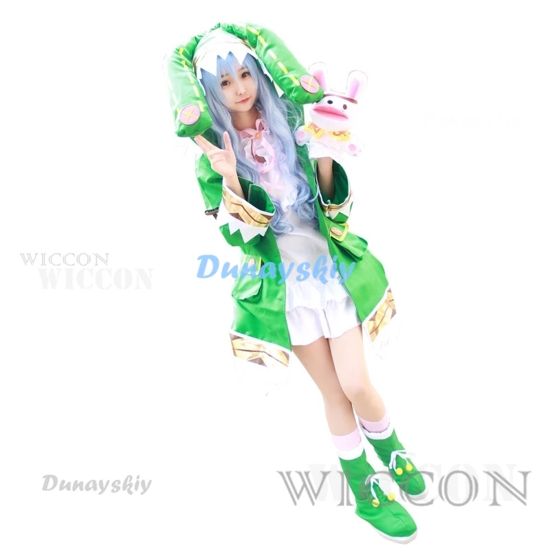 Disfraz de Cosplay de Yoshino con fecha en vivo, abrigo verde con capucha para mujeres y niñas, disfraces de Halloween, calcetines, peluca de Cosplay de Yoshino en vivo, zapatos