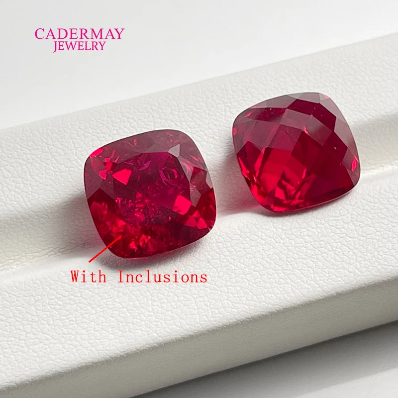 High Quality Synthetic Ruby With Inclusions 4mm-15mm Fat Cushion Shape #5 Red Lab Grown Ruby Loose Gemstones For Jewelry Making