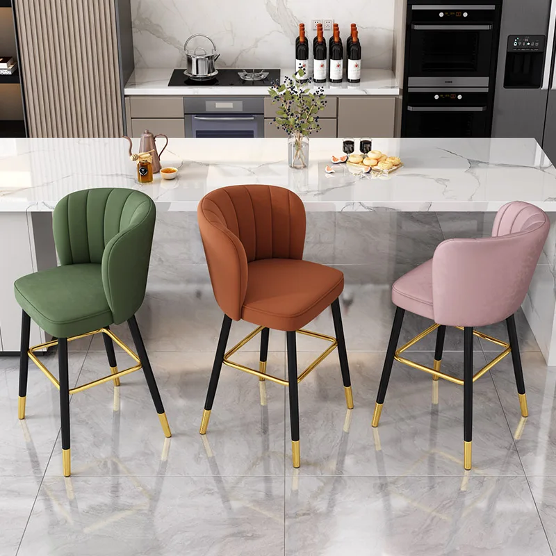 Vintage Nordic Design High Bar Stools Counter Leisure Chairs Saddle Leather Soft Cushion Backrest Banqueta Nordic Bar Furniture