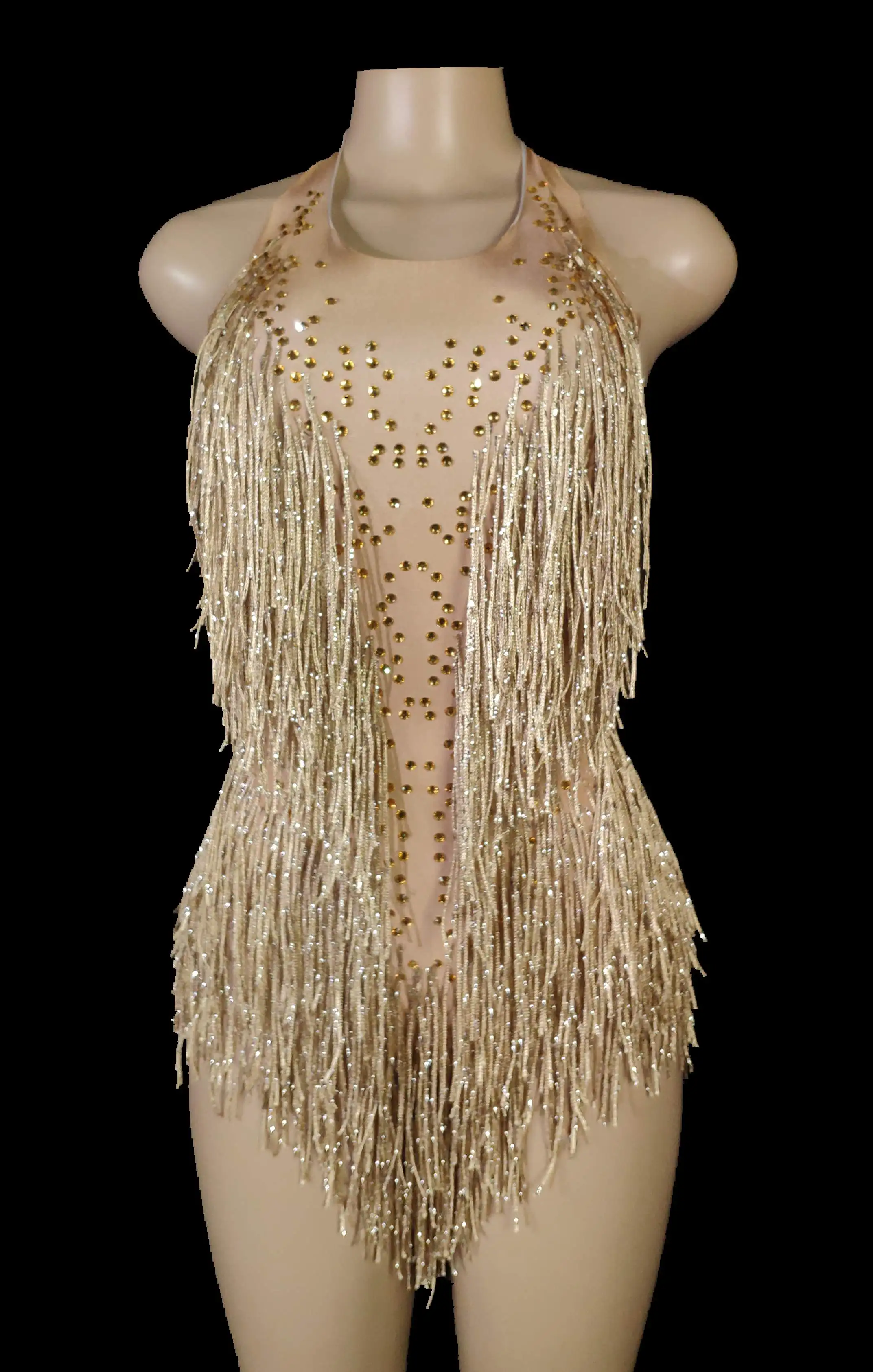 Sparkly Crystals Fringe Bodysuit Women Nightclub Party Outfit Dance Costume One-piece Stage Wear Sexy Performance Show Leotard