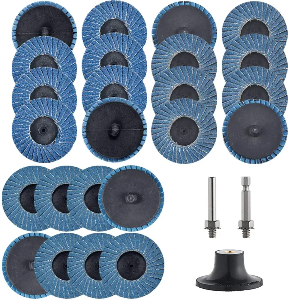 

24 Pcs 2" Twist on Flap Discs with 1/4" Holder Die Grinder Attachments T27 Zirconia Flat 36/60/80 Grit Grinding Wheels
