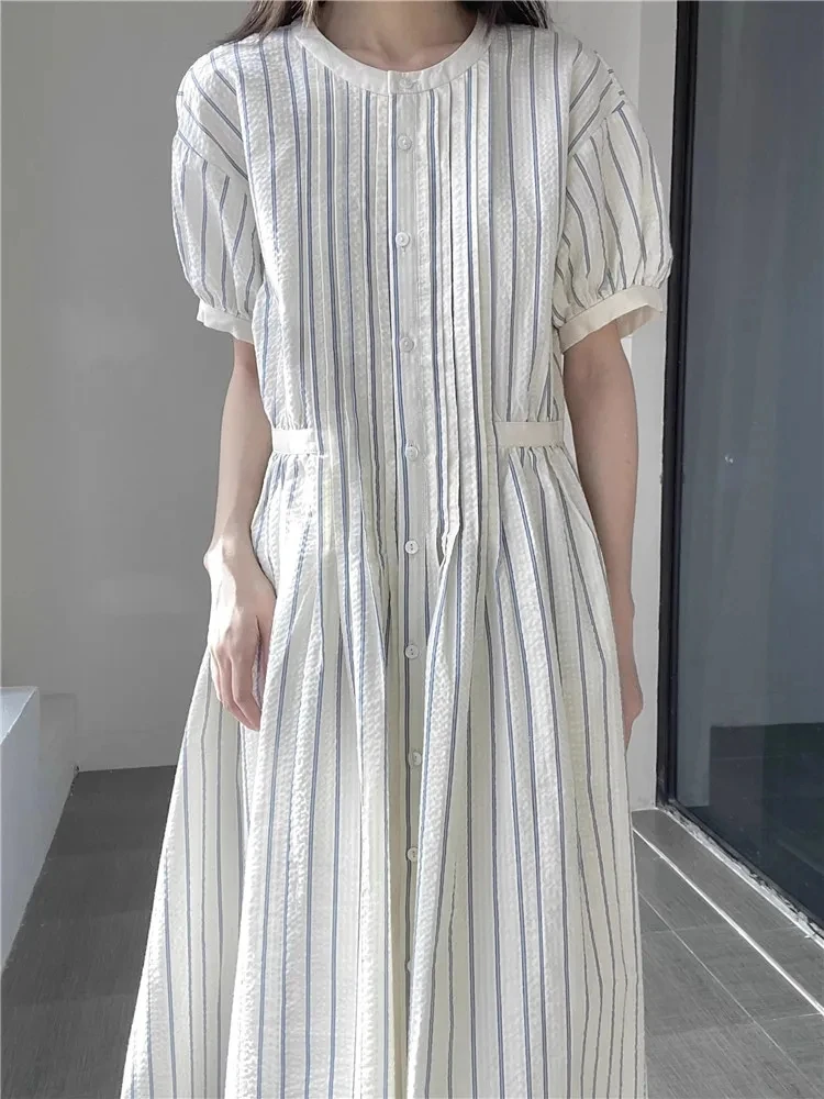 plus Size 2300 Pou Gentle Wind Striped ort Sve Dr Women Summer Fat MM Loose Personali irt Long Dr