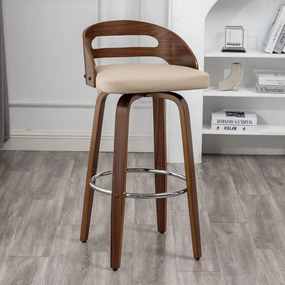 Bar Stools Set of 2, Swivel Bar Height Stools with Low Back, Wood Bar Chairs with Soft Cushion Seat, 30.31-Inch Seat Height