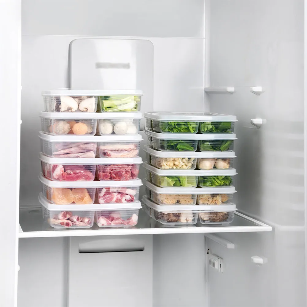 

3Pcs Compartment Food Box Fresh Preservation Container with Lids for Fridge Kitchen Storage Vegetable Fruit Meat Snack Organizer