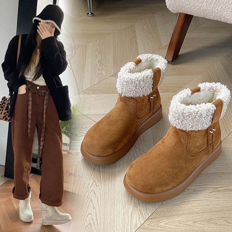 

Snow Boots, 2025 Winter New Model with Added Insulation and Thickened Leather and Fur Combined Cotton Shoes,warm Short Boots