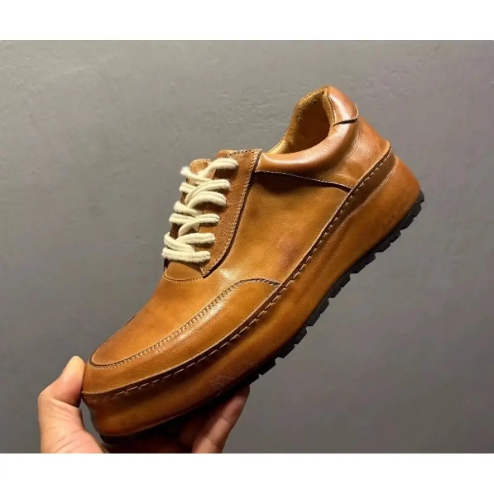 

Handcrafted Tan Leather Platform Sneaker – Premium Comfort, Classic Style for Gentlemen