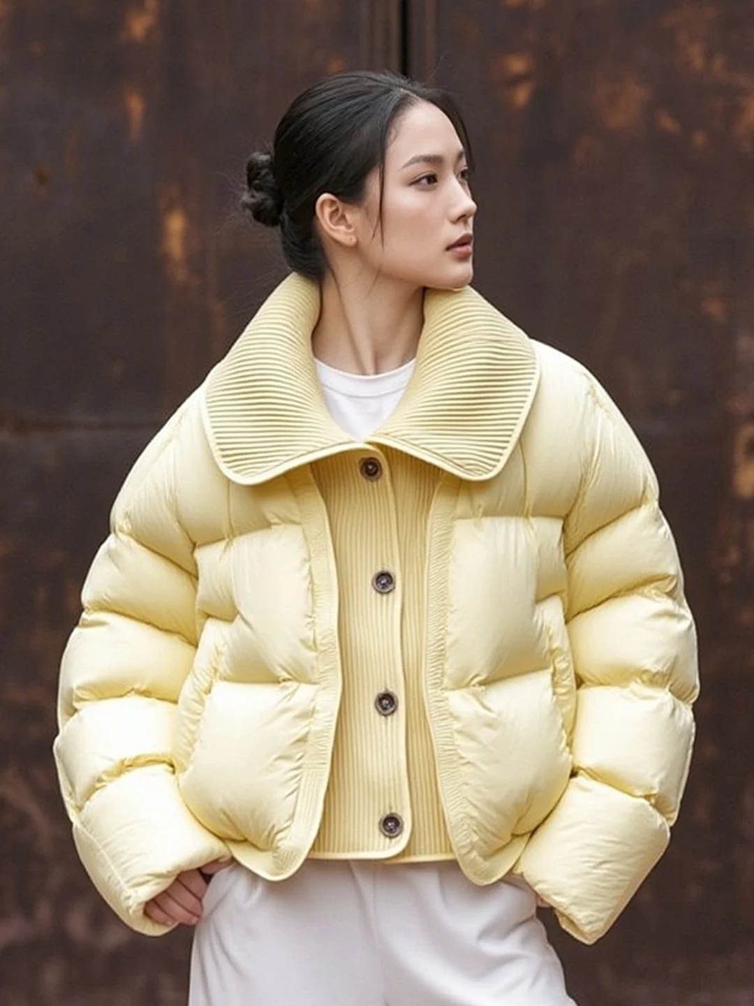 

Sli ort Puffer Jaet, женское желтое Cr Puff, новинка 2023 года, зимняя верхняя одежда, женское пальто маленького размера Ele Feel