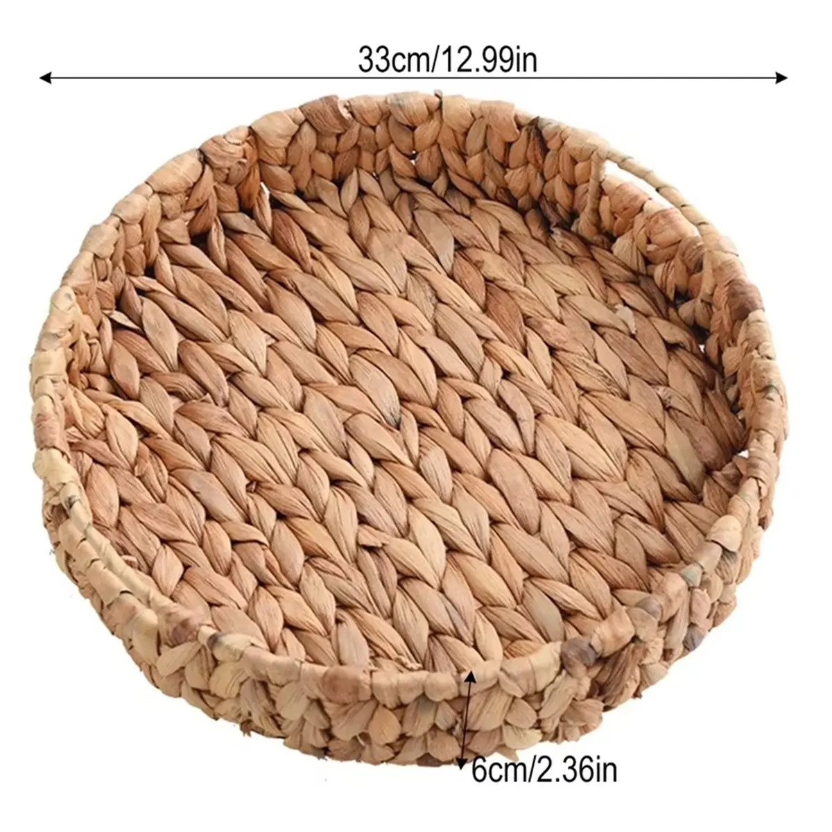 AA83 Rattan Wicker Basket Handwoven Fruit Tea Snack Bread Basket Cosmetic Round Storage Box Water Hyacinth Tray Jewelry Dish B