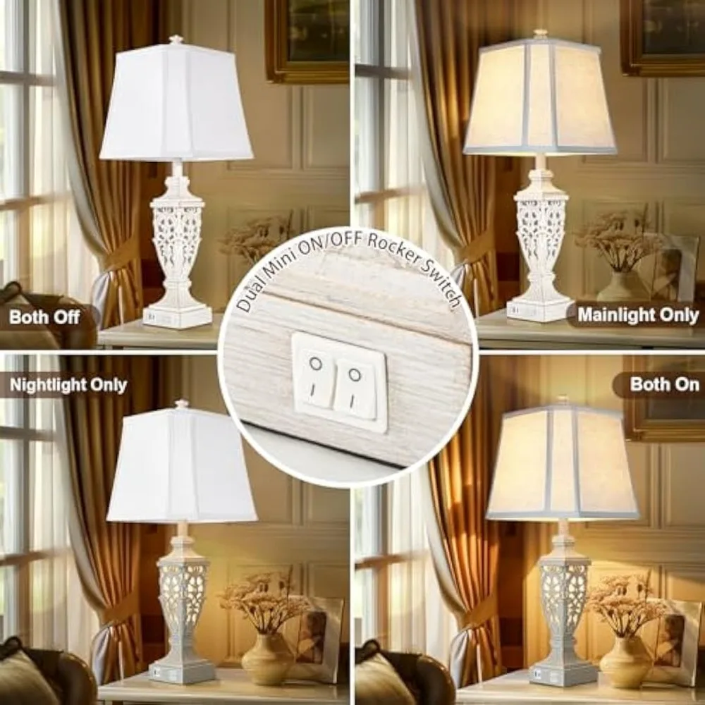 28.5" Lamps for Living Room - Table Lamps Set of 2 with Night Light,Bedside Lamp with White Linen Cut Corner Shade