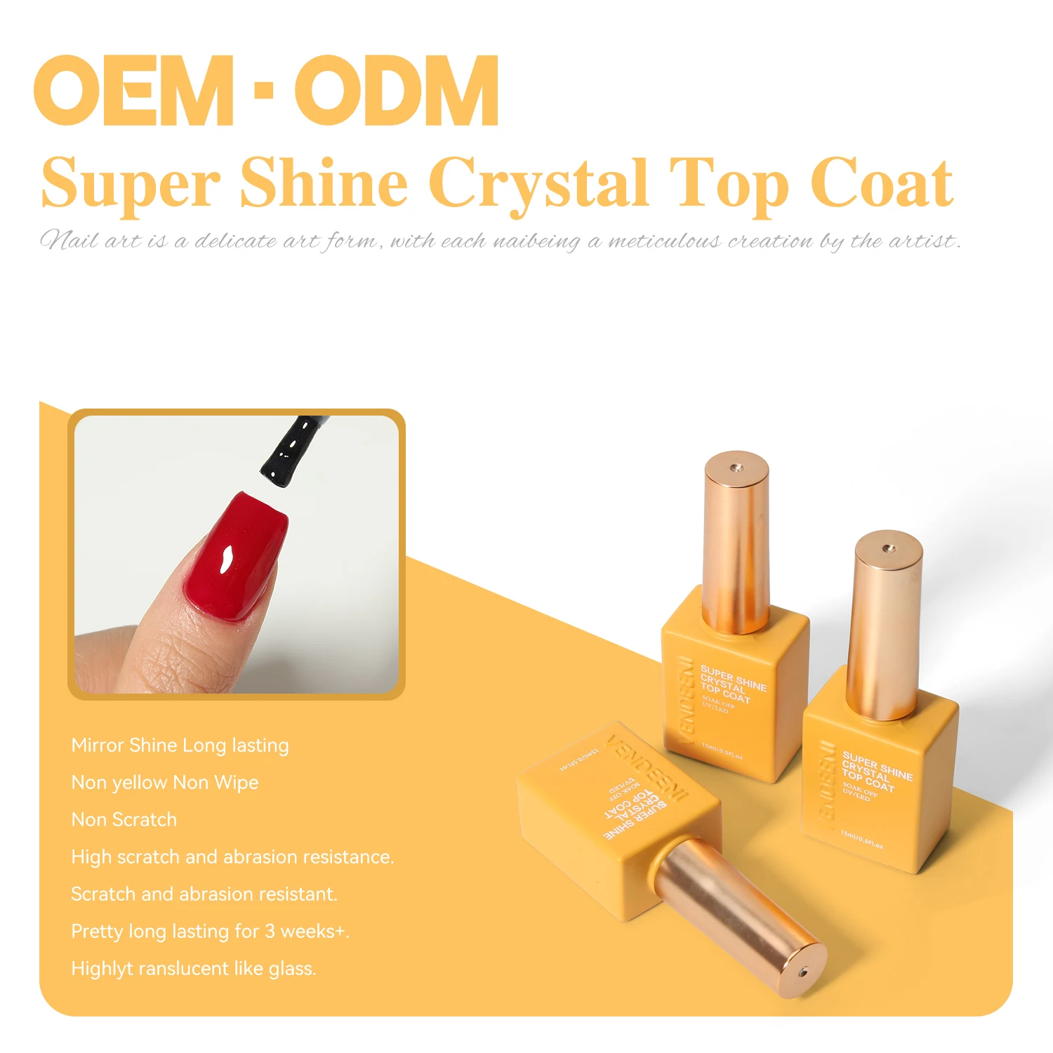 

Vendeeni New Formula Nail Art Высокое качество Super Shine Crystal Top Coat NoWipe УФ-гель-лак для ногтей Функция