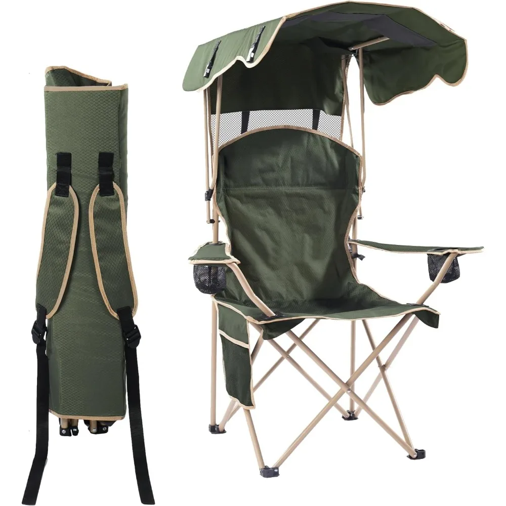 

Portable Folding Camping Chairs with Canopy Shade, Beach Chair for Adults, Durable Weather Resistant 600D Oxford Cloth,