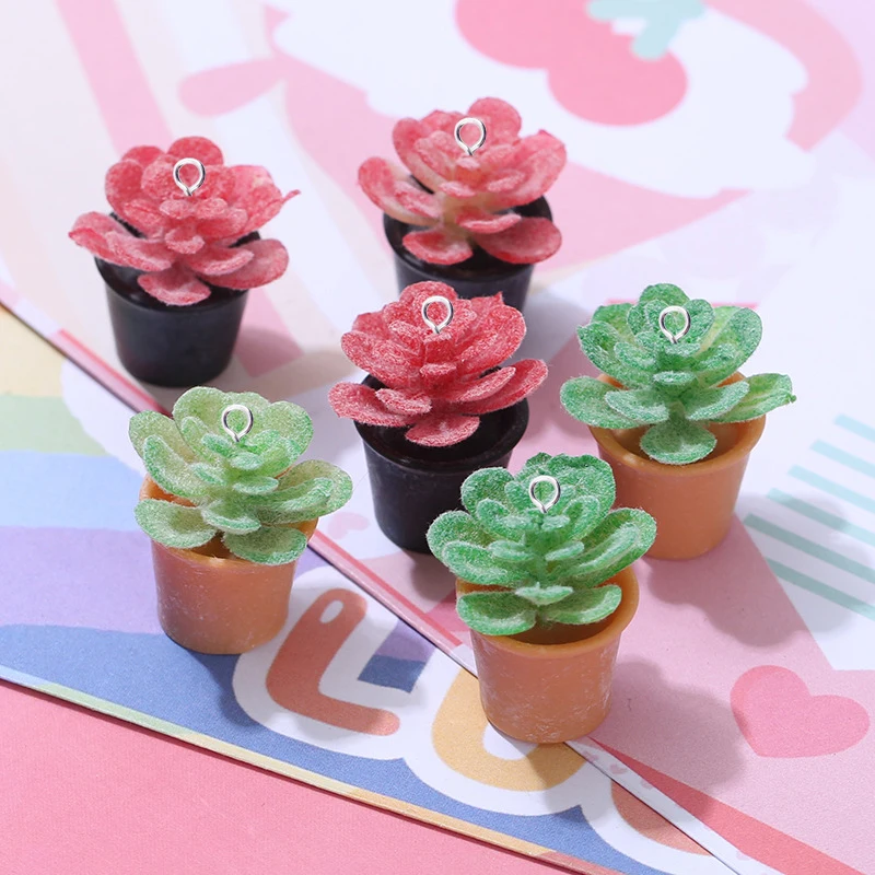 10Pcs Fashion Red Green Potting 3D Flowerpot Charms Resin Animals Pendant DIY Earrings Necklace Jewelry Making Finding C1207