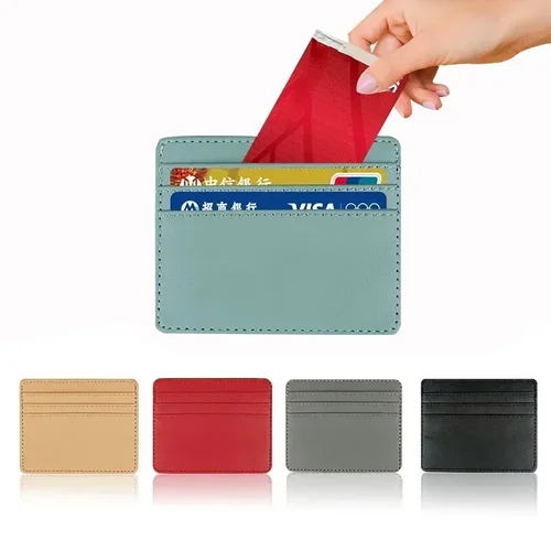 Imagen 2 del producto Cartera delgada con tarjetero para identificación y tarjetero bancario para hombres y mujeres, funda protectora de tarjetas de cuero PU de negocios, funda para tarjetas de monedas, bolsa