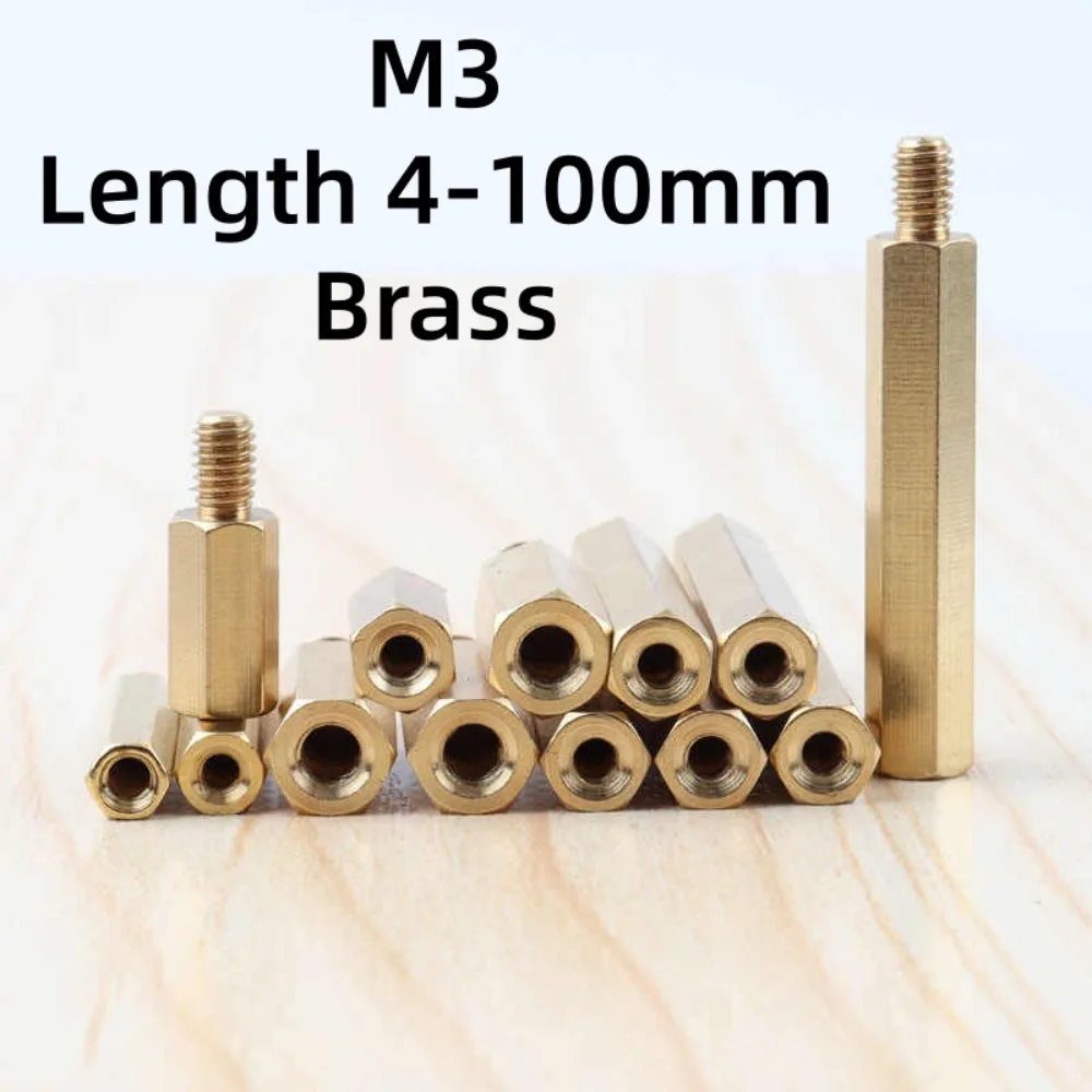 M3 Hex Brass Male-Female Standoff Spacers, Hexagon Threaded Support Pillar, PCB Circuit Board Rack Stud Column Length 4-100mm
