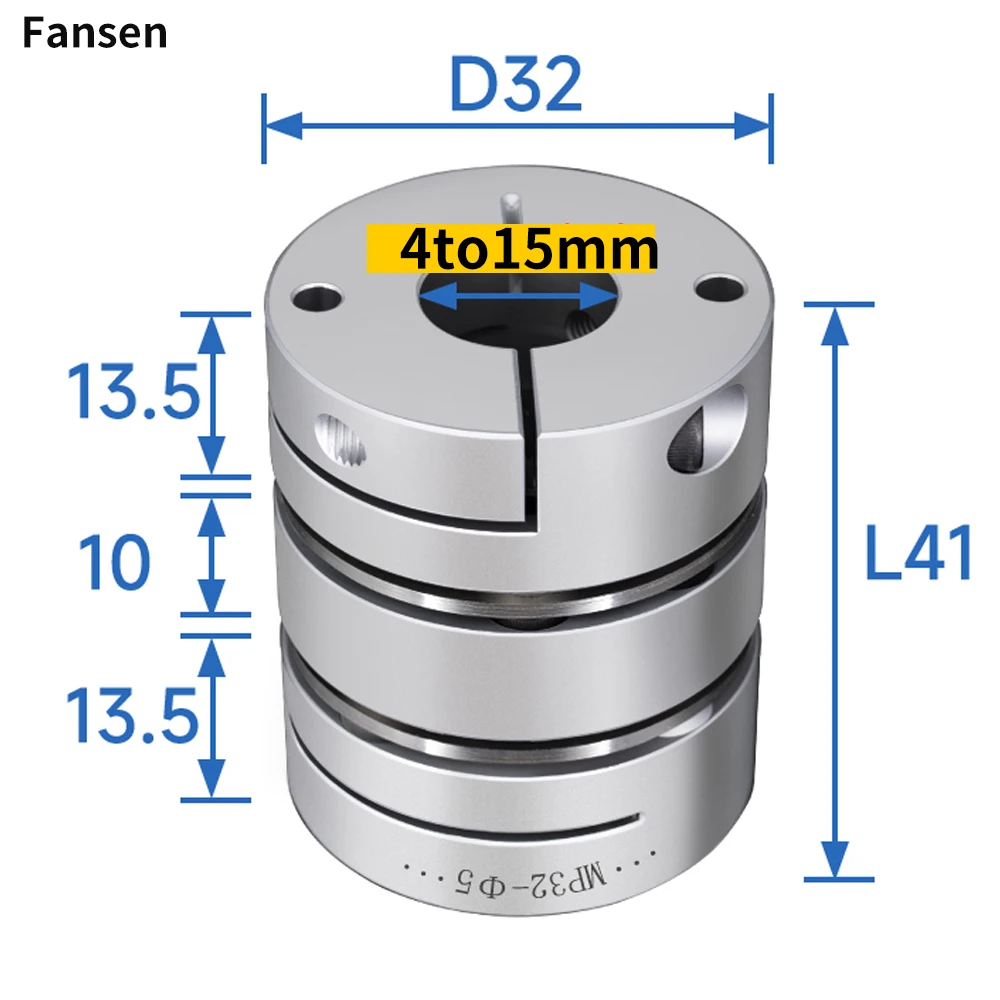 

D32 L41 Shaft Coupler Aluminum Flexible Connector Double Diaphragm Coupling Connector Alloy Diaphragm CNC Laminated