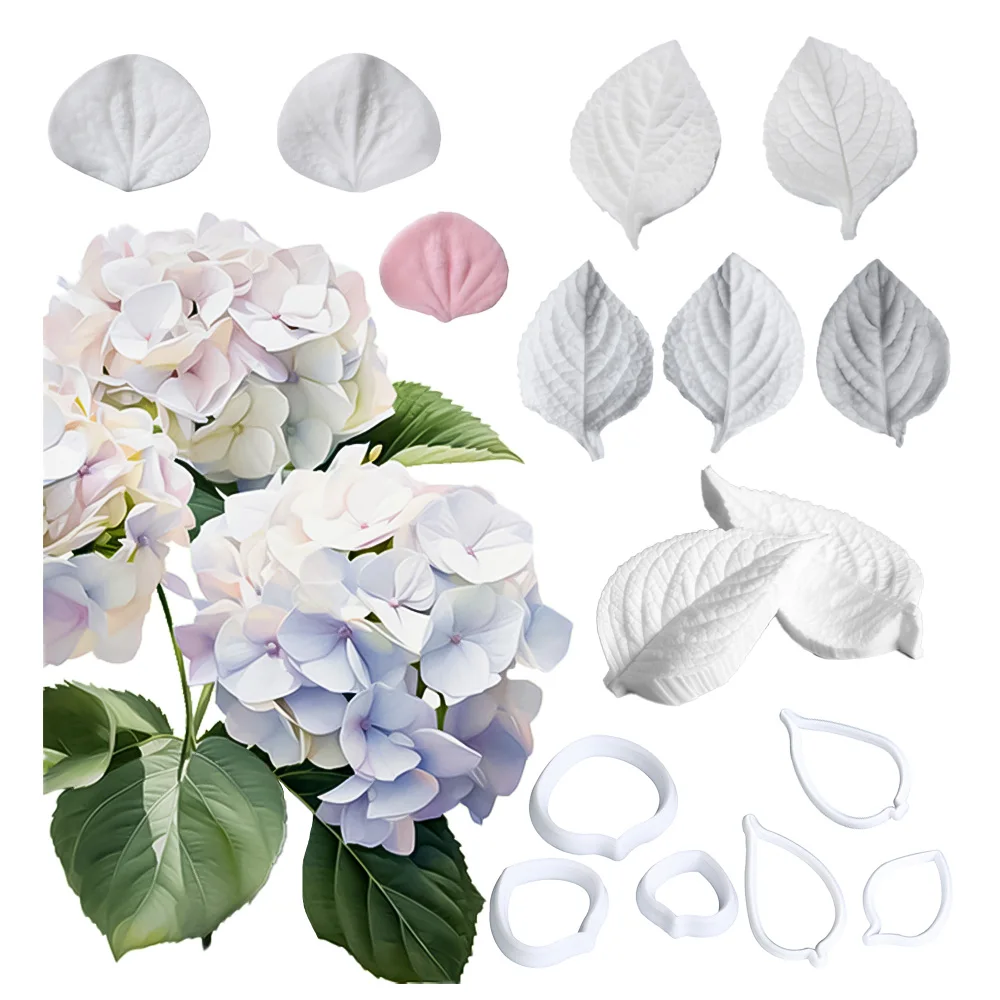 10pcs Hydrangea Set Mold Silicone Mold Cutting Mold Fondant Cake Decoration Tools Kitchen Baking Tools Accessories