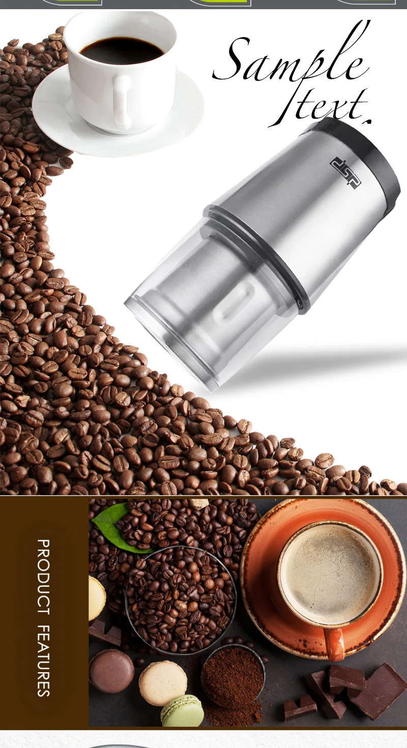 DSP Dansong Mini Stainless Steel Coffee Grinder Automatic Powder Maker For Home Daily Use, Compact Quiet Design Brew Delicious F