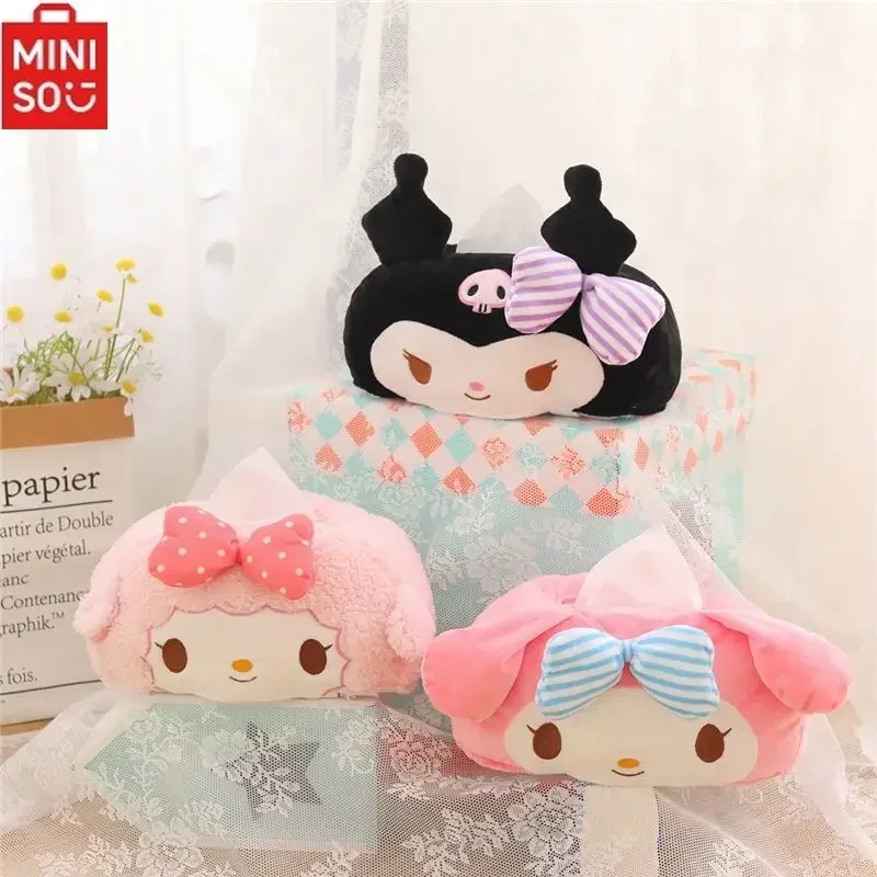 

MINISO Sanrio My Melody Car Cartoon Plush Seat Rear Hanging Tissue Box Kawaii Little Devil Kuromi Car Home Tissue Decoration Box