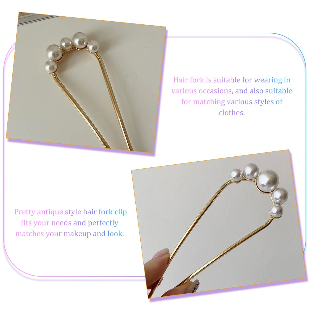 4 Pcs Hair Accessories Hairpin Miss Jewelry Bun Pins with Pearls Alloy French for Thick