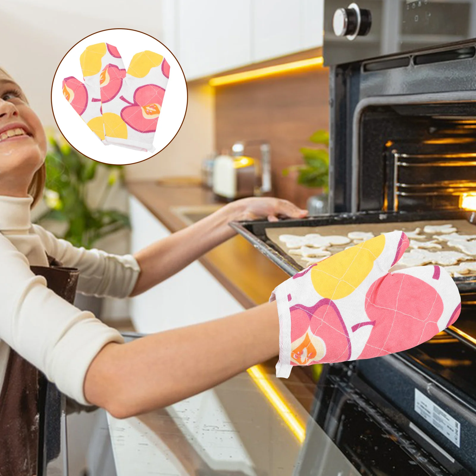 

2Pcs Heat Insulated Children Oven Mitts Protective Kitchen Gloves for Safe Baking Cooking Kids Oven Mitts for Baking Real Food