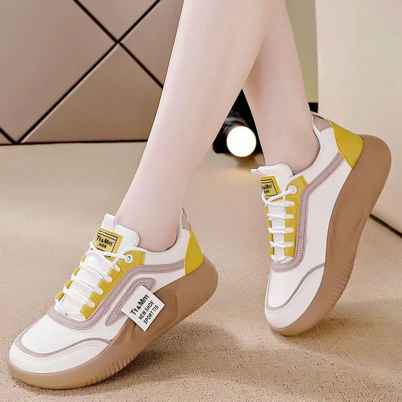 Women's board shoes 2023 new trend student breathable and comfortable lace up thick sole single casual shoes