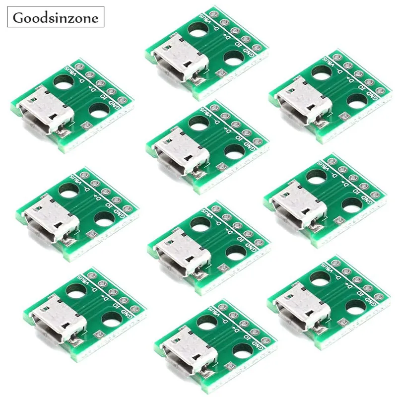 10pcs / Lot Micro USB to DIP Adapter 5pin Female Connector B Type PCB Converter Pinboard