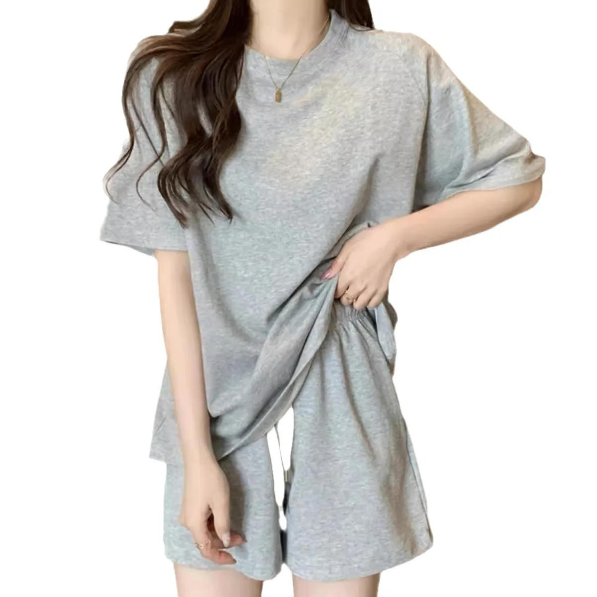 Pantaloncini a maniche corte da donna nuovi estivi Tuta sportiva allentata casual Set da due pezzi stile college