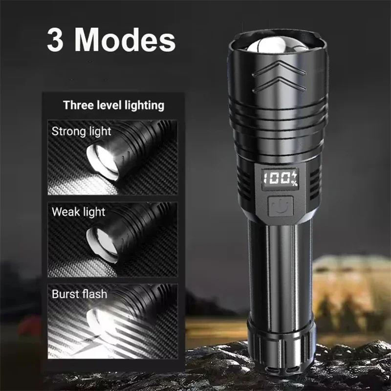 3000000LM Super Bright Flashlight Built-in Battery Rechargeable LED Flashlights High Power Torch Lamp for Camping Lantern