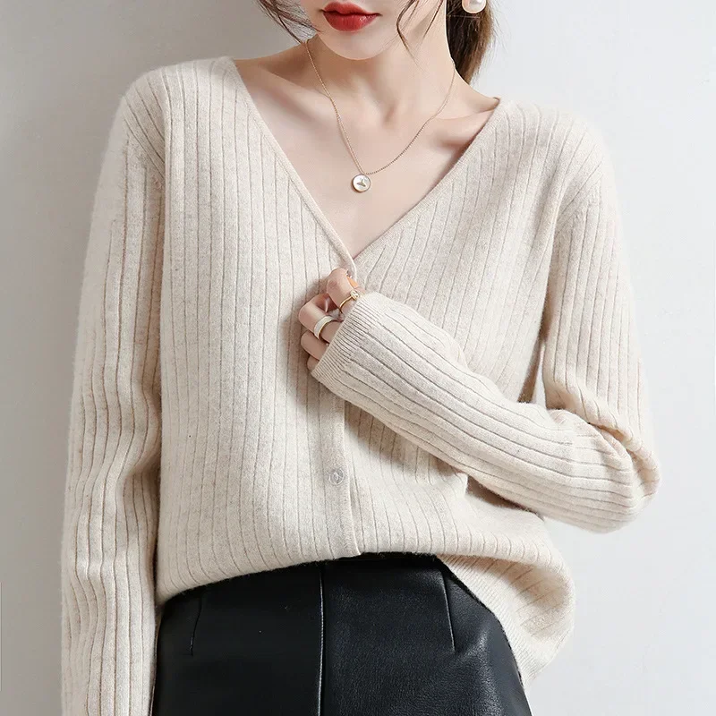 MRMT 2024 Brand New Women's Cardigan V neck Drawstring Thin Long Sleeve Knit Short Loose Outer Sweater