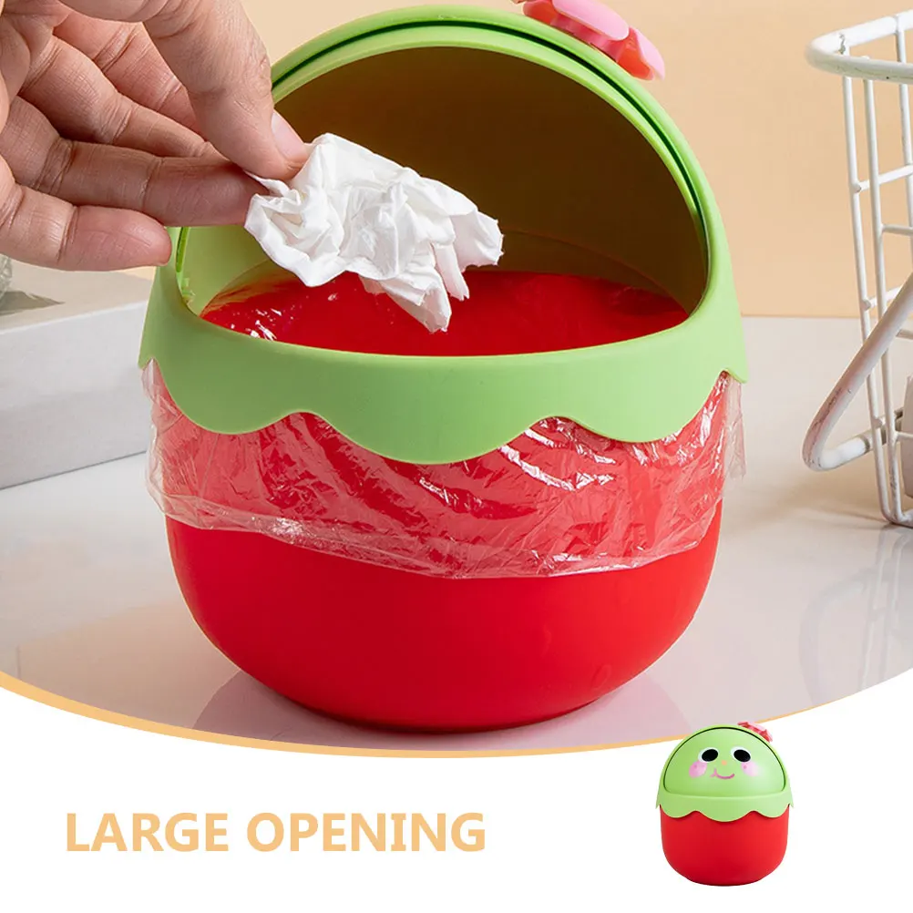 

Cute Strawberry Design Desktop Trash Can Mini Garbage Bin PP Material Foldable Lid Small Storage Container for Office Home Use