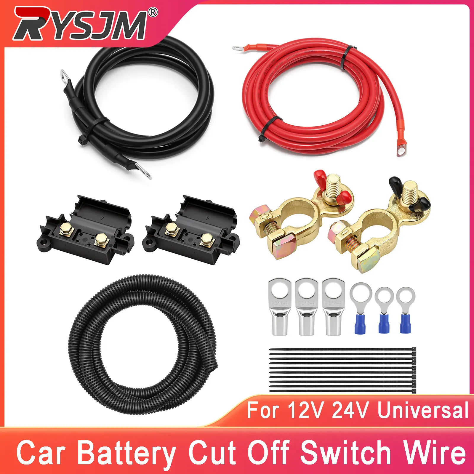 

12V 24V Car Battery Disconnect Switch Battery Wire Positive Negative Battery Terminal With Battery Connection Cable Wire Kit