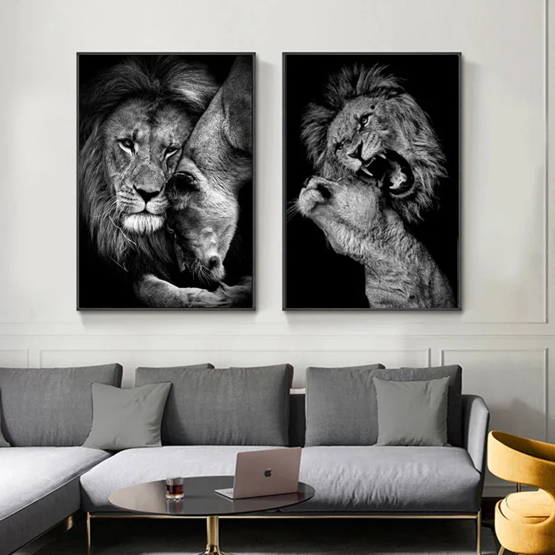 Foreign trade lion elephant panda living room decoration painting Amazon black and white animal cross-border painting core bedro