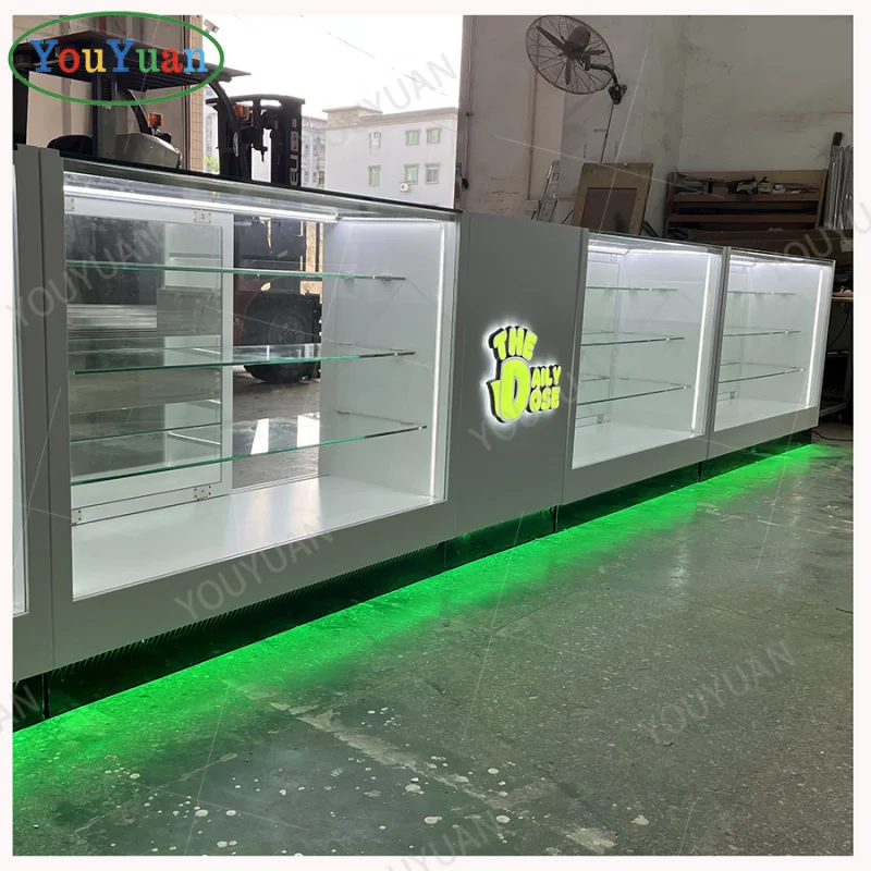 (customized)Glass Display Cabinets Smoke Shop Products With LED Light MDF Display Showcase From Shenzhen Factory