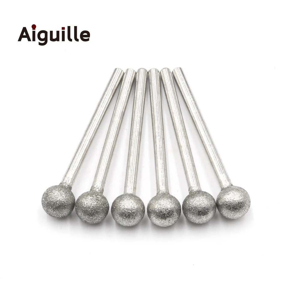 10pcs Ball-Shaped Diamond Grinding Head Set 120# 3mm Shank Grinding Supplies for Jade Grinding Rounding Polishing