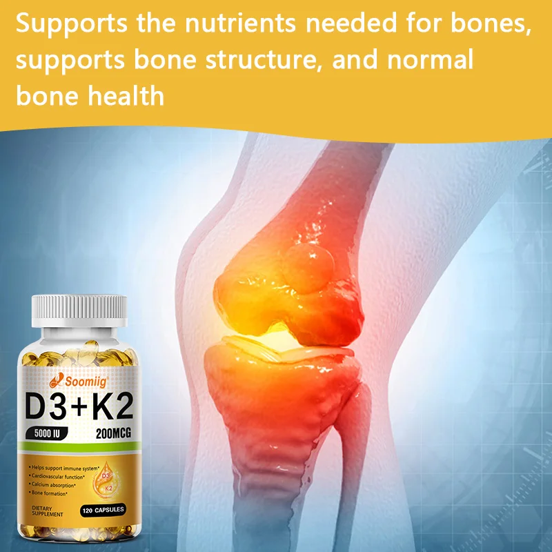 Soomiig Vitamin D3K2(MK-7) Capsules Support Calcium Absorption Bone Nerve Heart Brain Health Joints Immune Function - Image 2