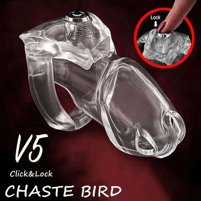 

Latest HT V5 Click Lock Padlock Male Natural Resin Chastity Device Cock Cage Penis Ring Bondage Fetish Adult Sex Toy 3 Color A5