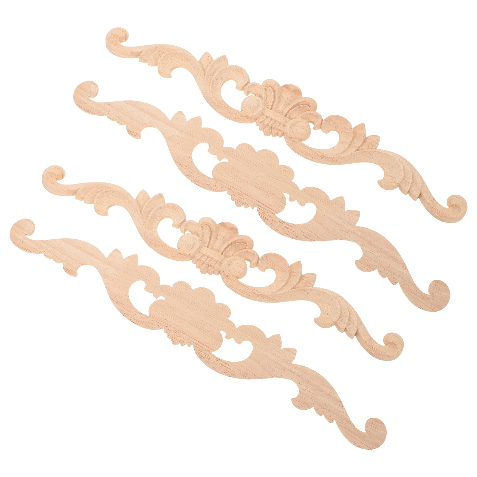 

4pcs Carved Wood Appliques Flower Pattern Wooden Furniture Decor Unpainted Natural Woodcarving Stickers Corner Decorative